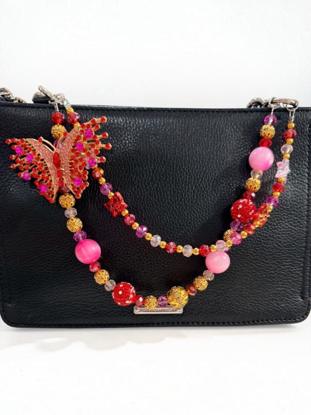 Pink Red Rhinestone Butterfly Beaded Bag Charm | NEW